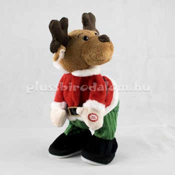 Plüss Rénszarvas Télapó jelmezben / Elemes 25 cm